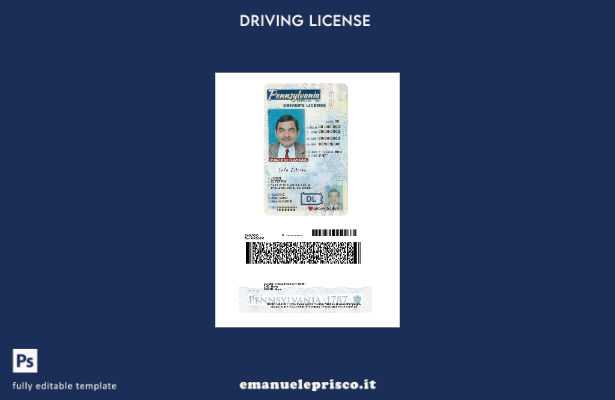 verified style Patente di guida USA Pennsylvania stile verificato secondo il modello template